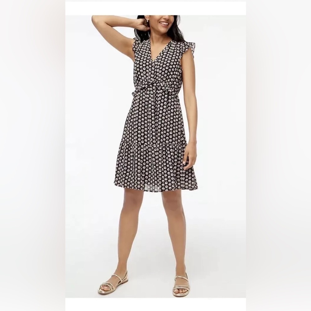J crew lightweight swing tiered dress 14 black floral new flutter sleeve